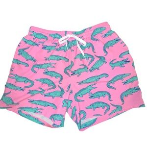 Chubbies Pink and Green Alligator Swim Trunks